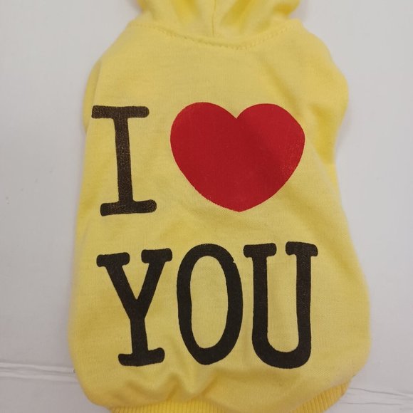Dog Hoodie Graphic Print -I Love You -Extra Small Dog -Yellow -Freedogs -Pull On - Picture 4 of 13